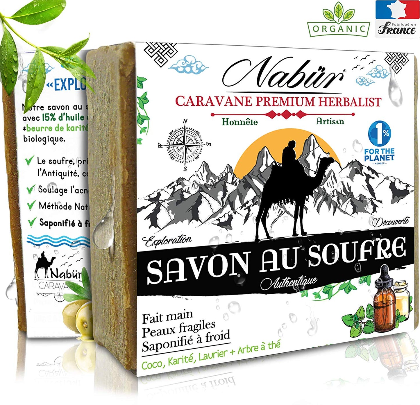 Savon Soufre et Glycérine | Arbre à thé, Olive, Coco, Karité, Laurier | Acné, Vegan, Peau à problèmes, Eczéma | Saponifié à Froid