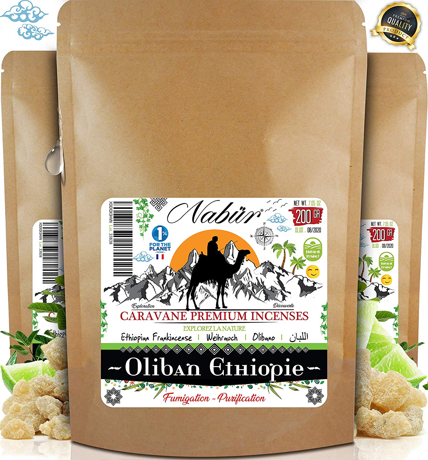 Nabür Encens Oliban d’Éthiopie 200 GR | Nouveaux Grains 2019 - Grade A | Cueillies à La Main | Haute Teneur en H.Essentielle - Bien-être, Santé Cognitive, Sérénité