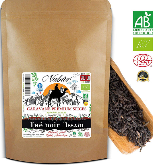 Thé Noir Bio Assam d'Inde 200 Gr ⭐ Nabür ⭐ Thé Noir Exotique, Aromatique, Certifié Ecocert