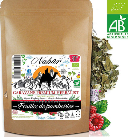 Tisane Feuilles de Framboisier BIO 80Gr ⭐ NABÜR ⭐ Tisane Super-Maman, Accompagne la Grossesse 🌿 Soulage la nausée et règles 🌿 Soutiens l'accouchement et contractions